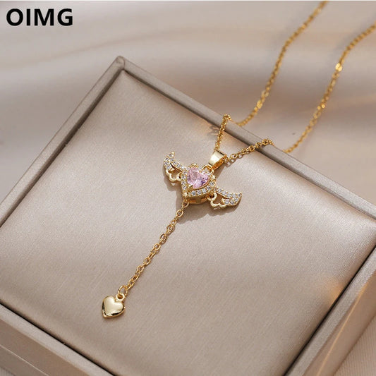 Pink Diamond Angel Wings Necklace